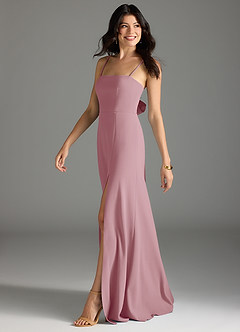 Azazie Melia Bridesmaid Dresses Vintage Mauve A-Line Bow Stretch Crepe Dress image3