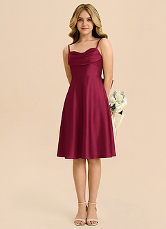 Azazie Bear Junior Burgundy A-Line Sweetheart Neckline Stretch Satin Dress image5
