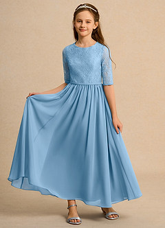 Azazie Pippin Junior Formal vestidos de niña de las flores Vestido de Azul Acero de Encaje de Corte En A image6