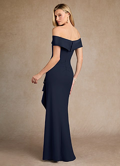 Azazie Laredo Mother of the Bride Dresses Dark Navy Mermaid Off the Shoulder Stretch Crepe Dress image3