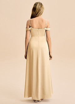 Azazie Lettie Junior A-Linie Schulterfrei Stretch-Satin Kleid Gold image3