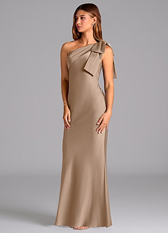 Azazie Yuanna Bridesmaid Dresses Taupe Mermaid One Shoulder Stretch Satin Dress image4
