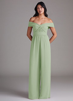Azazie Lamara Bridesmaid Dresses Dusty Sage Off the Shoulder Chiffon Convertible Jumpsuit image3