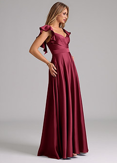Azazie Leilani Bridesmaid Dresses Burgundy A-Line Ruched Stretch Satin Dress image6
