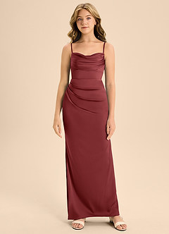 Azazie Mai Junior Terracotta Sheath Sweetheart Neckline Stretch Satin Dress image5