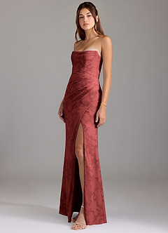 Azazie Leonis Vestidos de damas de honor Vestido Terracota de Devorado Floral de Corte Recto Convertible con Palabra de honor image5