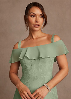 Azazie Marina Mother of the Bride Dresses Dusty Sage A-Line Off the Shoulder Floral Burnout Dress image4
