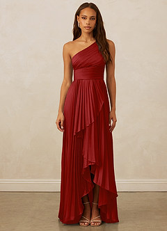Christian Siriano Bridal for Azazie 1008 Brautjungfernkleider A-Linie One-Shoulder Stretch-Satin Kleid Granatapfelrot image1