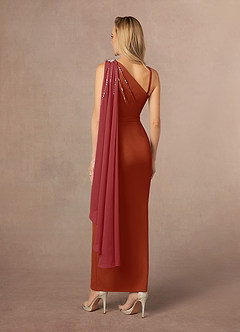 Azazie Gianna Mother of the Bride Dresses Rust One Shoulder Stretch Crepe Dress image3