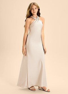 Azazie Doretta Junior White Alabaster A-Line Pleated Stretch Satin Dress image6