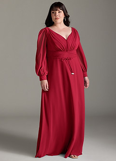 Azazie Sage Final Sale Cabernet A-Line Long Sleeve Chiffon Dress image8
