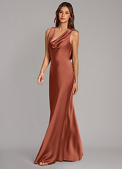 Azazie Cheryl Vestidos de damas de honor Vestido de Arcilla de Satén Elástico de Corte Sirena image3