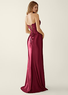Sasha Burgundy Satin Wrap Corset Mermaid Prom Dress image2