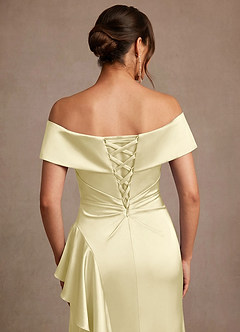 Azazie Kirsty Mother of the Bride Dresses Lemon Sorbet Sheath Off the Shoulder Stretch Satin Dress image7