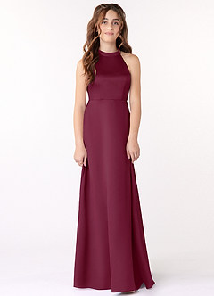 Azazie Laurel Junior Mulberry A-Line Stretch Satin Dress image1