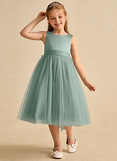 Azazie Winnie Robe Demoiselle D'honneur Fillette Robe Robe de bal en Tulle Nœud Sauge D'argent image4
