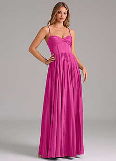 Azazie Tyla Bridesmaid Dresses Fuchsia A-Line Sweetheart Neckline Stretch Satin Dress image3