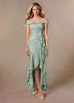 Azazie Billings Mother of the Bride Dresses Agave Mermaid Off the Shoulder Stretch Satin Dress image6
