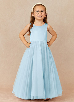 Azazie Muni Flower Girl Dresses Sky Blue A-Line Bow Tulle Dress image2