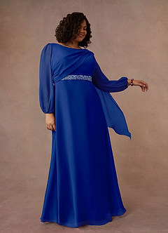 Azazie Priyanka Mother of the Bride Dresses Royal Blue A-Line Boatneck Pleated Chiffon Dress image7
