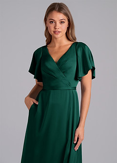 Azazie Ambrosia Brautjungfernkleider A-Linie Plissee Stretch-Satin Kleid Smaragd image2