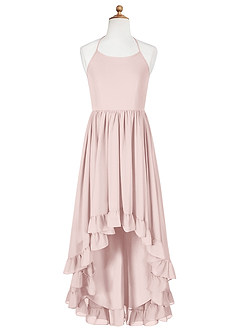 Azazie Sarafina Junior Vestido de Rosa Rubor de Gasa de Corte En A con Encaje image6