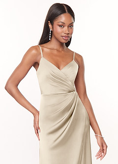 Azazie Maci Bridesmaid Dresses Frost A-Line V-Neck Pleated Stretch Satin Dress image9