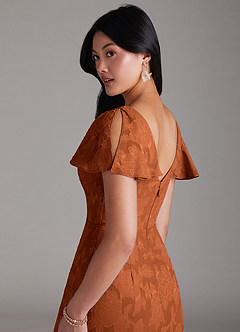 Azazie Soren Robes de demoiselle d'honneur Robe Trapèze en Blumen-Burnout Plissée Orange Brûlée image5