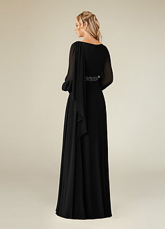 Azazie Priyanka Mother of the Bride Dresses Black A-Line Boatneck Pleated Chiffon Dress image2
