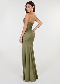 Azazie Yola Bridesmaid Dresses Pistachio Sheath V-Neck Pleated Stretch Satin Convertible Dress image4