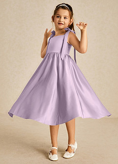 Azazie Chelsie Robe Demoiselle D'honneur Fillette Robe Trapèze en Mat Satiné Arc Frostiges Flieder image3
