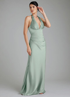 Azazie Torrance Kleider zum Anprobieren zu Hause Meerjungfrau-Linie Korsett Stretch-Satin Kleid Agave image6