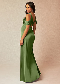 Azazie Rhea Maternity Bridesmaid Dresses A-Line Off-The-Shouler Pleated Stretch Satin Floor-Length Dress image5
