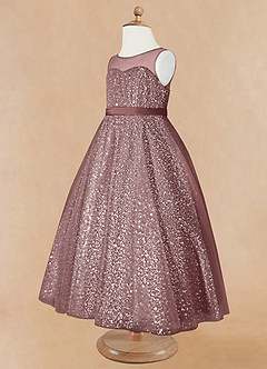 Azazie Siwa Flower Girl Dresses Vintage Mauve A-Line Beaded Tulle Dress image7