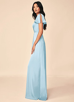 Azazie Soren Brautjungfernkleider A-Linie Plissee Stretch-Satin Kleid Himmelblau image3