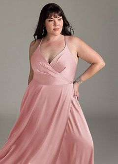 Azazie Davis Brudtärnklänningar Klä av A-Linje i Stretch Satin Plisserad Puderrosa image11