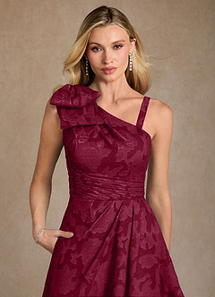Azazie Easton Mother of the Bride Dresses Burgundy Ball-Gown One Shoulder Floral Burnout Dress image4