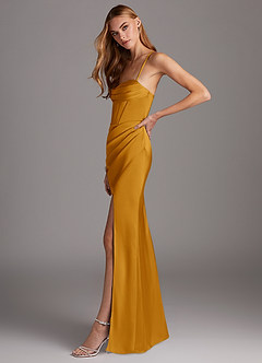 Azazie Brookelle Bridesmaid Dresses Butterscotch Sheath Sweetheart Corset Stretch Satin Dress image5