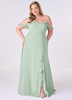 Barbie ♥ Azazie Bridesmaid Dresses Agave A-Line Off the Shoulder Chiffon Convertible Dress image6