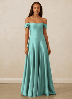 Christian Siriano Bridal for Azazie 1002 Robes de demoiselle d'honneur Robe Trapèze Convertible en Satin extensible Épaule décolletée Aqua image3