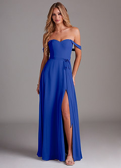 Azazie Aaron Bridesmaid Dresses Royal Blue A-Line Off the Shoulder Chiffon Convertible Dress image1