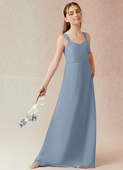 Azazie Denice Junior Dusty Blue A-Line Chiffon Dress image4