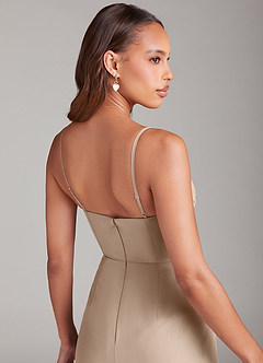Azazie Maci Robes de demoiselle d'honneur Robe Fourreau en Mousseline de soie Plissée Taupe image6