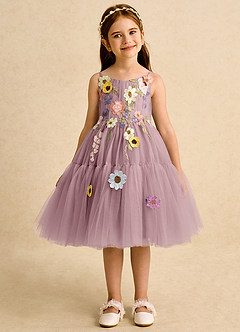 Azazie Osea Robe Demoiselle D'honneur Fillette Robe Princesse en Tulle Plissée Rose Poussiéreuse image7