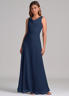 Azazie Nerine Brudtärnklänningar Klä av A-Linje i Chiffong Plisserad Mörk Marinblå image3