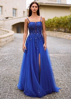 Veila Royal Blue Applique Tulle Prom Dress image5