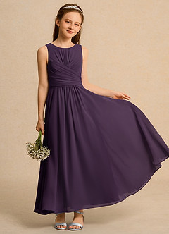 Azazie Ducky Junior Formal Blumenmädchenkleider A-Linie Plissee Chiffon Kleid Pflaume image1