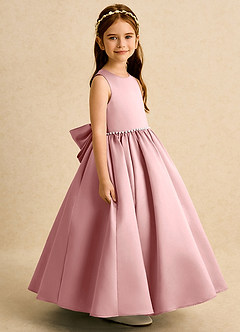 Azazie Daisies Flower Girl Dresses Dusty Rose Ball-Gown Bow Matte Satin Dress image6
