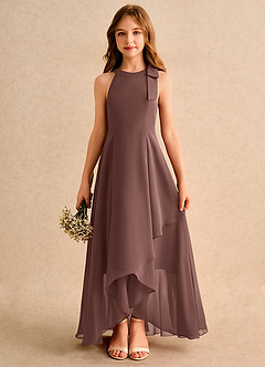 Azazie Boop Girls Formal Flower Girl Dresses Espresso A-Line Bow Chiffon Dress image1
