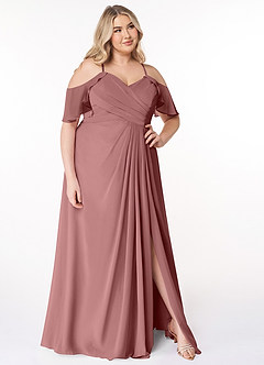 Azazie Dakota Abiti da Damigella Abito A-Line in Chiffon con Scollo a V a Pieghe Rosa Del Deserto image9
